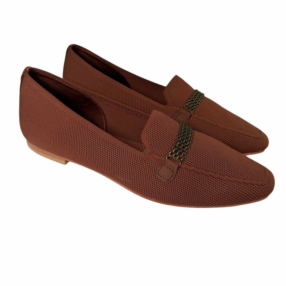 Skechers Cleo Snip Knit Loafers Brown Pointed Toe Metal Chain Flat Shoes Size 8